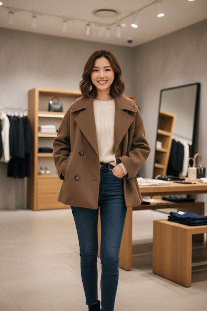 Modernt Kort Dubbelknäppt Kappa